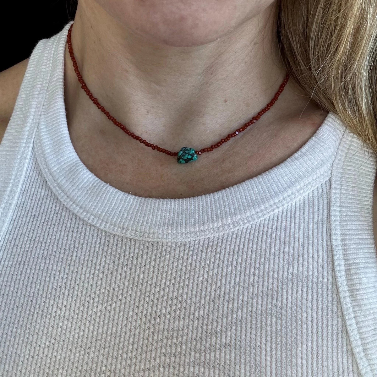 Turquoise Nugget Choker | Czech Glass & Copper Beads, Boho Necklace