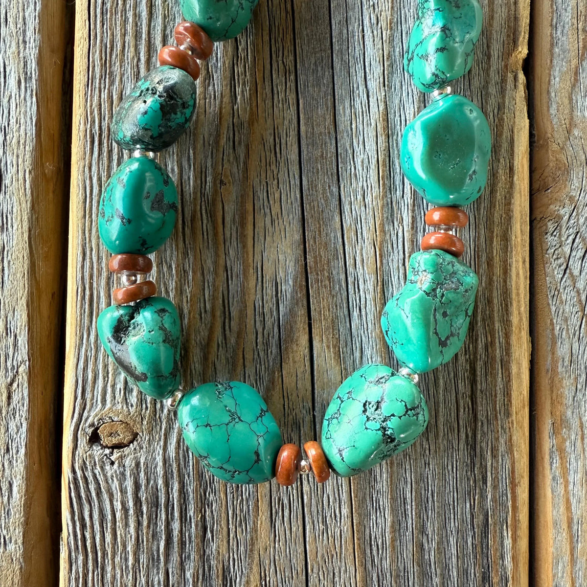 Turquoise Nugget & Jasper Necklace – Sterling Silver Boho Jewelry