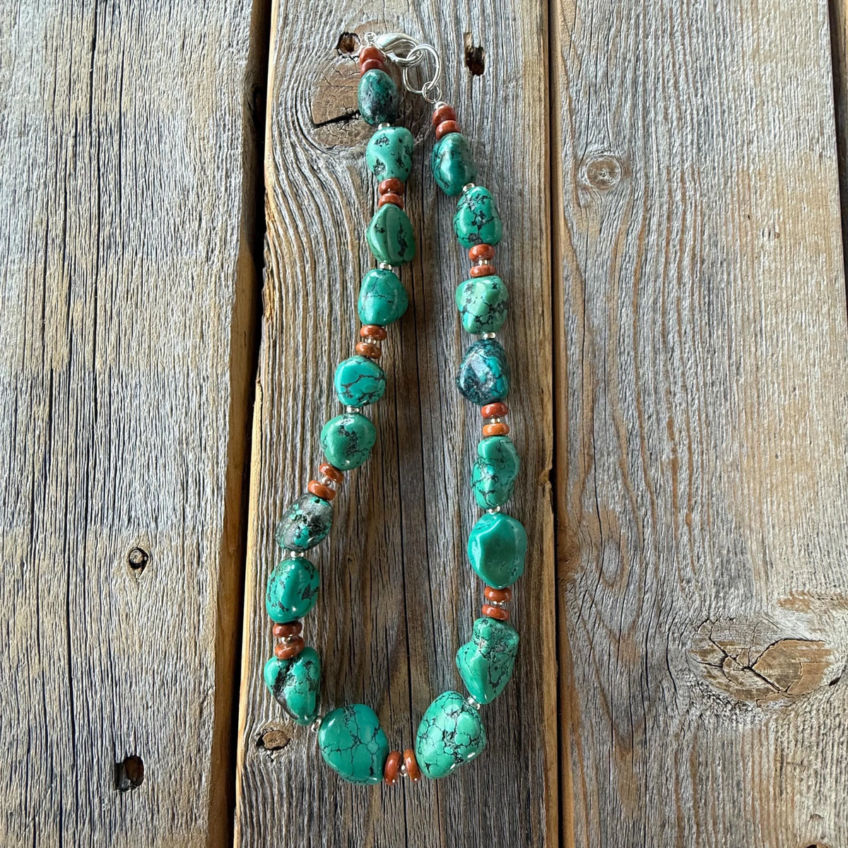 Turquoise Nugget & Jasper Necklace – Sterling Silver Boho Jewelry
