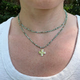 Turquoise Seed Bead Cross Necklace, Hammered Sterling Silver Pendant