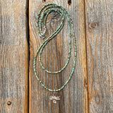 Turquoise Seed Bead Cross Necklace, Hammered Sterling Silver Pendant