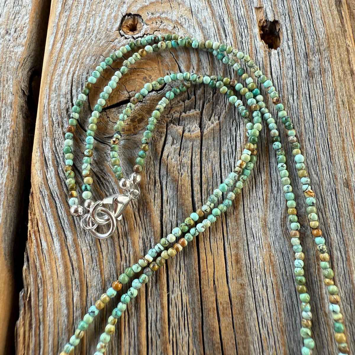 Turquoise Seed Bead Cross Necklace, Hammered Sterling Silver Pendant