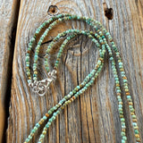 Turquoise Seed Bead Cross Necklace, Hammered Sterling Silver Pendant