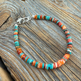 Turquoise Spiny Oyster Heishi Bracelet, Southwestern Boho Beaded Jewelry