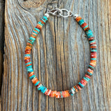 Turquoise Spiny Oyster Heishi Bracelet, Southwestern Boho Beaded Jewelry