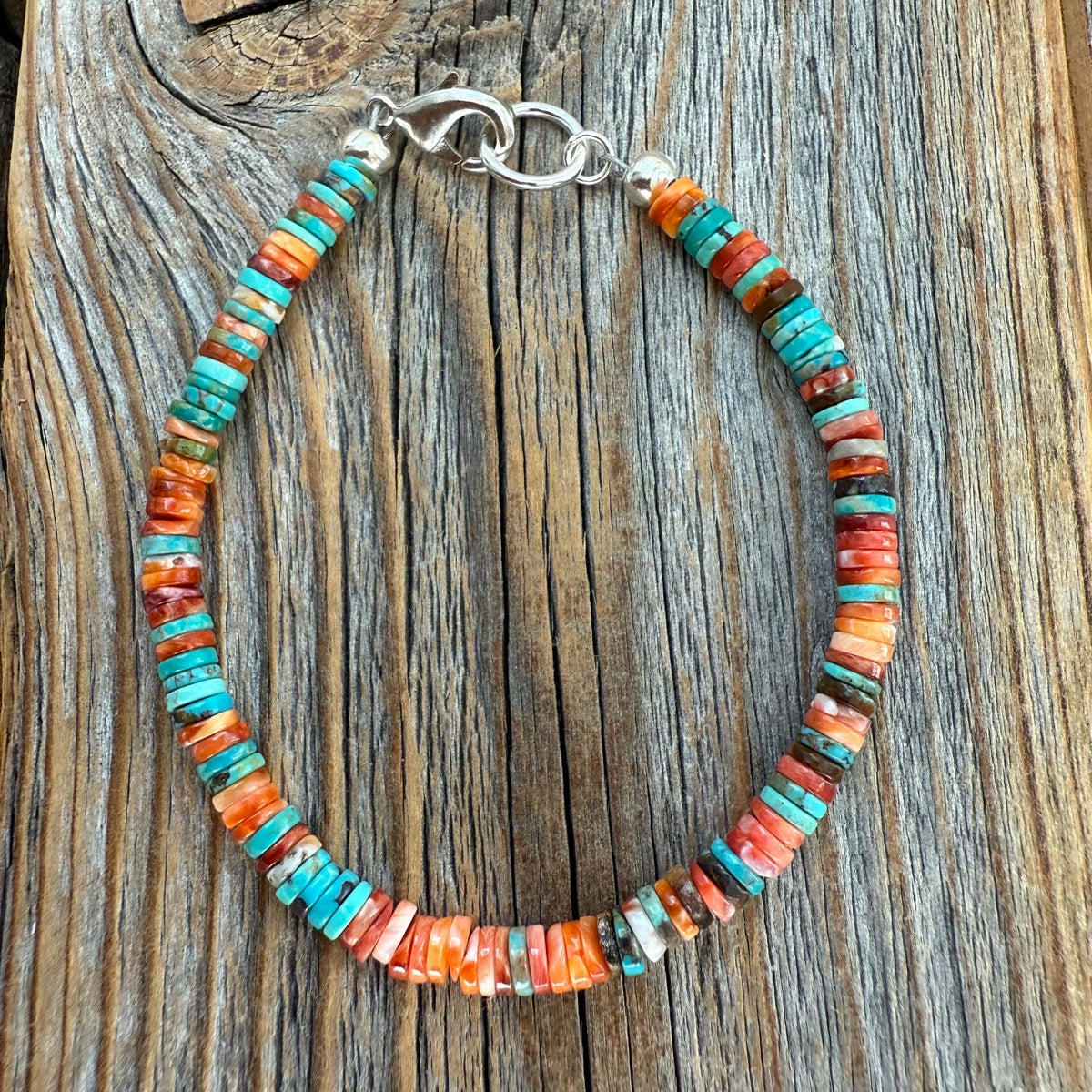 Turquoise Spiny Oyster Heishi Bracelet, Southwestern Boho Beaded Jewelry