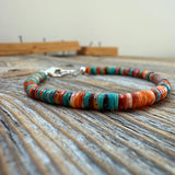 Turquoise Spiny Oyster Heishi Bracelet, Southwestern Boho Beaded Jewelry