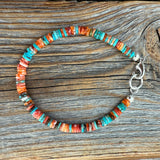 Turquoise Spiny Oyster Heishi Bracelet, Southwestern Boho Beaded Jewelry