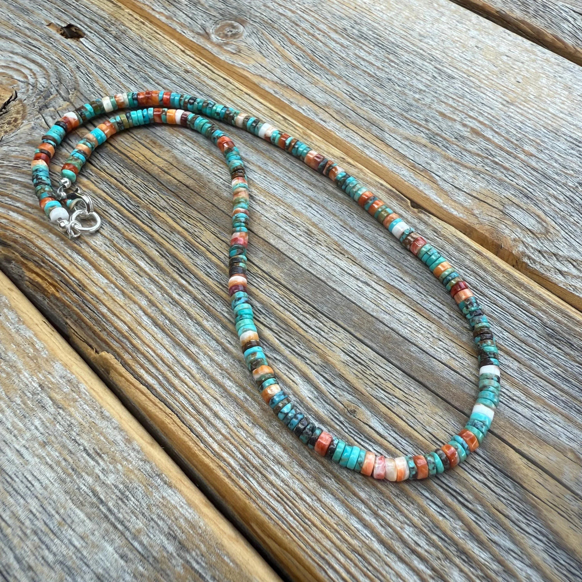 Turquoise Spiny Oyster Heishi Necklace, Southwestern Beaded Jewelry, Layering Boho Gift