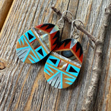 Turquoise Spiny Oyster Inlay Dangle Earrings, Southwestern Mosaic Sterling Silver Hooks