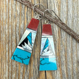 Turquoise & Spiny Oyster Inlay Earrings, Sterling Silver, Southwestern Mosaic