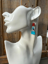 Turquoise & Spiny Oyster Inlay Earrings, Sterling Silver, Southwestern Mosaic