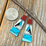 Turquoise & Spiny Oyster Inlay Earrings, Sterling Silver, Southwestern Mosaic