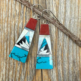 Turquoise & Spiny Oyster Inlay Earrings, Sterling Silver, Southwestern Mosaic