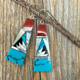 Turquoise & Spiny Oyster Inlay Earrings, Sterling Silver, Southwestern Mosaic
