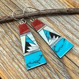Turquoise & Spiny Oyster Inlay Earrings, Sterling Silver, Southwestern Mosaic