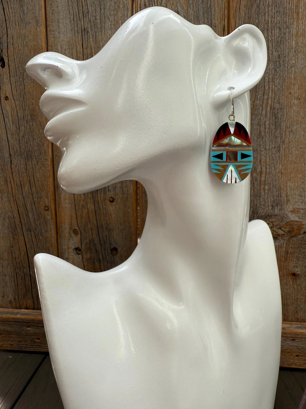 Turquoise Spiny Oyster Inlay Oval Earrings, Southwestern Sterling Silver Dangles