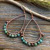 Turquoise Teardrop Earrings, Copper Wire Wrapped Bohemian Jewelry