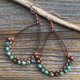 Turquoise Teardrop Earrings, Copper Wire Wrapped Bohemian Jewelry