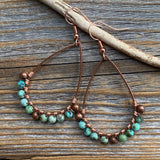 Turquoise Teardrop Earrings, Copper Wire Wrapped Bohemian Jewelry