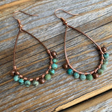 Turquoise Teardrop Earrings, Copper Wire Wrapped Bohemian Jewelry