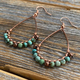 Turquoise Teardrop Earrings, Copper Wire Wrapped Bohemian Jewelry