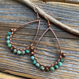 Turquoise Teardrop Earrings, Copper Wire Wrapped Bohemian Jewelry