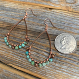Turquoise Teardrop Earrings, Copper Wire Wrapped Bohemian Jewelry