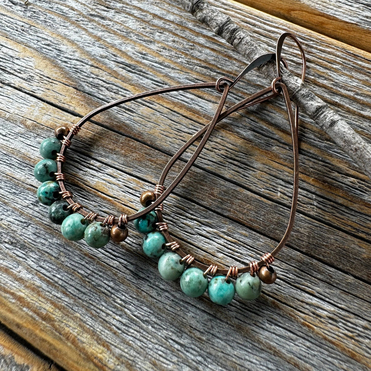Turquoise Teardrop Earrings – Copper Wire Wrapped Boho Jewelry