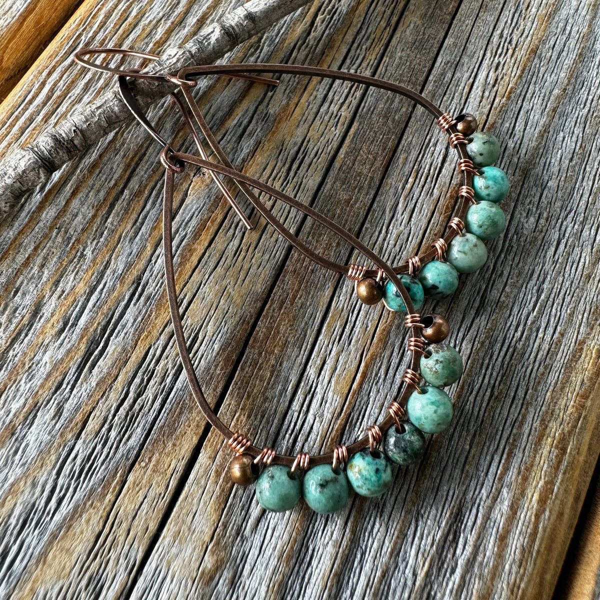 Turquoise Teardrop Earrings – Copper Wire Wrapped Boho Jewelry