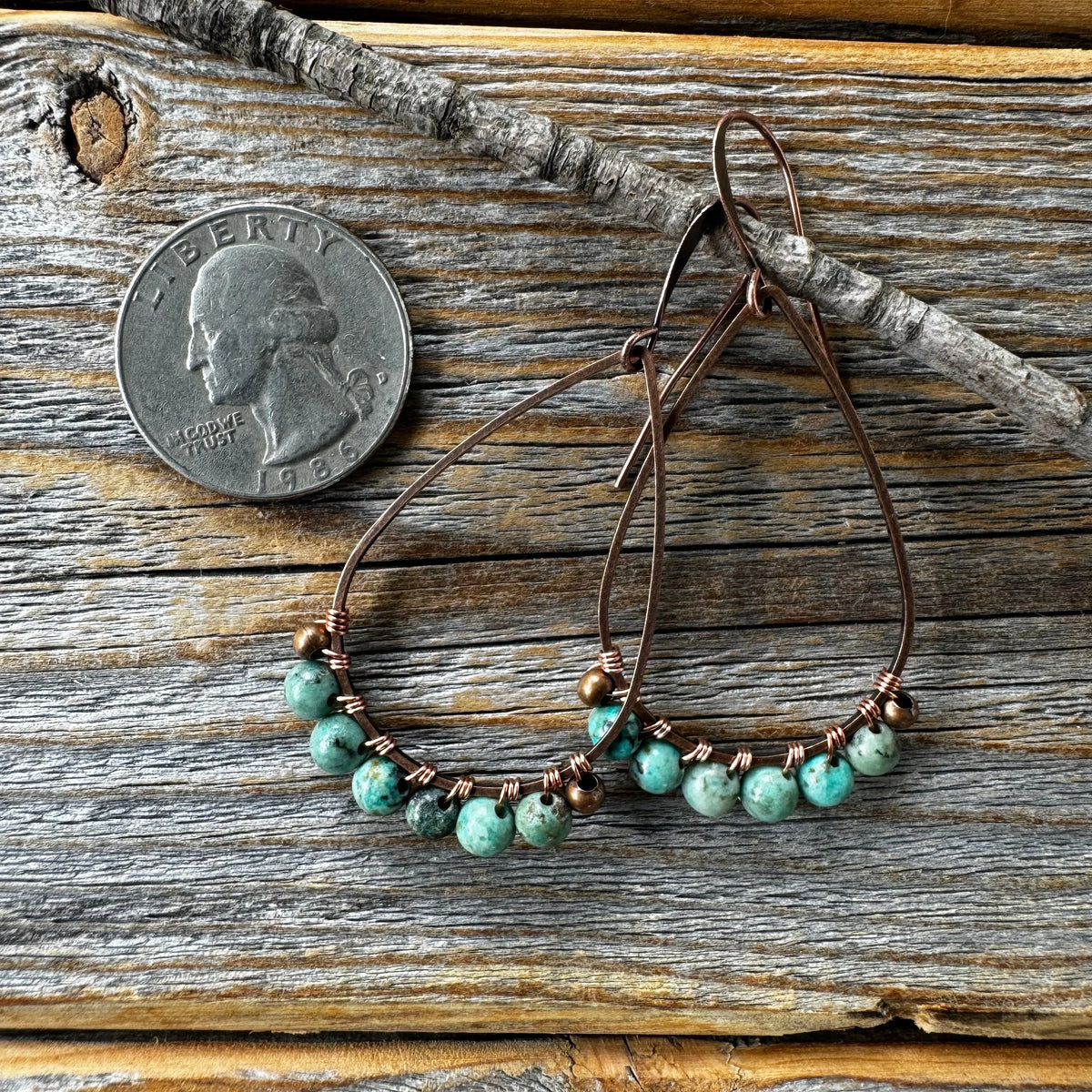 Turquoise Teardrop Earrings – Copper Wire Wrapped Boho Jewelry