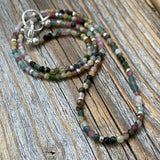 Watermelon Tourmaline Choker, Tiny Gemstone Layering Necklace