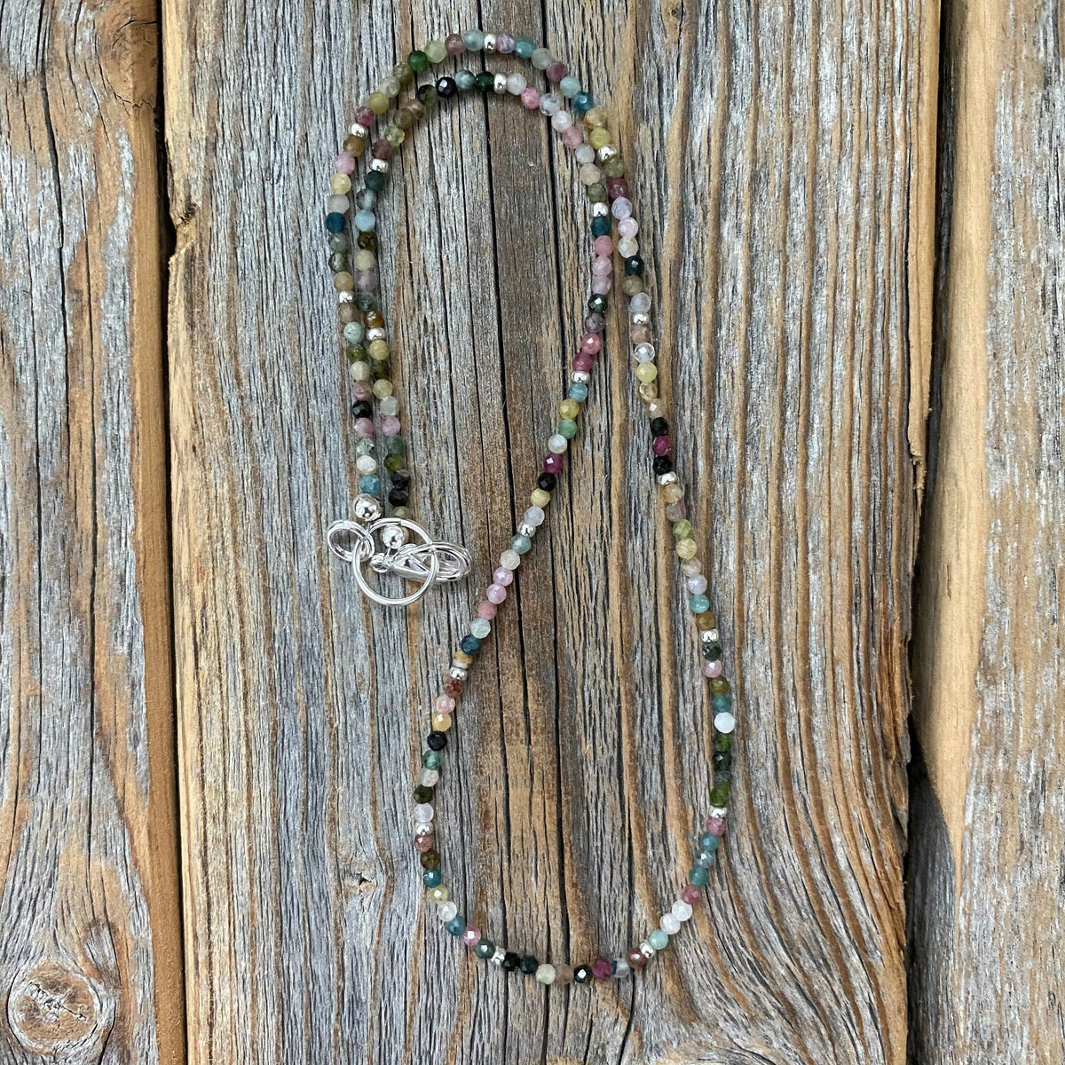 Watermelon Tourmaline Choker, Tiny Gemstone Layering Necklace