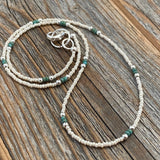 White & Teal Beaded Choker – Sterling Silver, Beach Jewelry