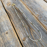 White & Teal Beaded Choker – Sterling Silver, Beach Jewelry