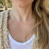 White & Teal Beaded Choker – Sterling Silver, Beach Jewelry