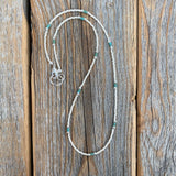 White & Teal Beaded Choker – Sterling Silver, Beach Jewelry