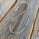 White & Teal Beaded Choker – Sterling Silver, Beach Jewelry