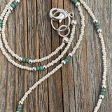 White & Teal Beaded Choker – Sterling Silver, Beach Jewelry