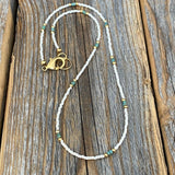White & Teal Beaded Choker – Sterling Silver, Beach Jewelry