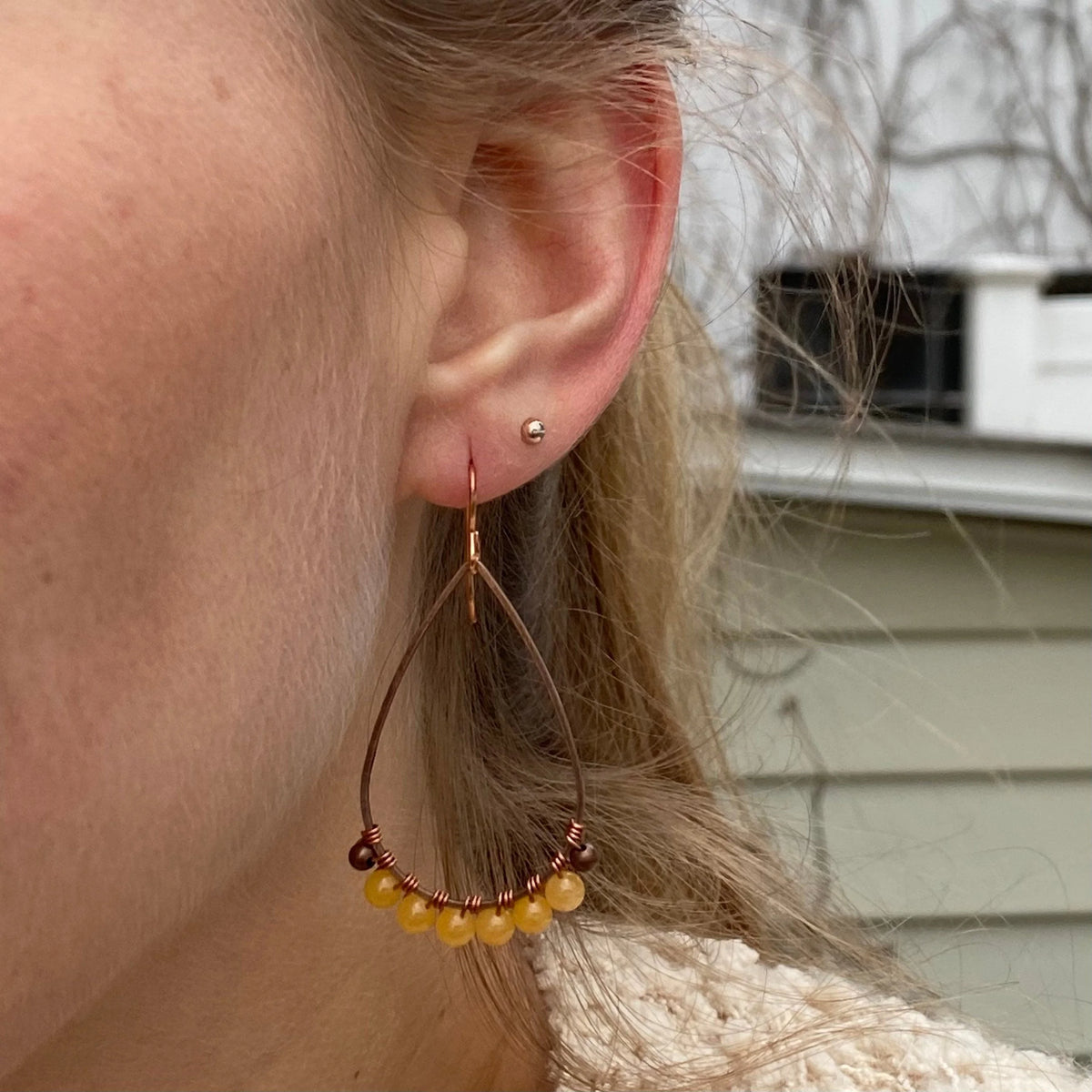 Yellow Jasper Teardrop Earrings – Handmade Copper Wire Wrapped Jewelry