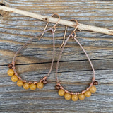 Yellow Jasper Teardrop Earrings – Handmade Copper Wire Wrapped Jewelry