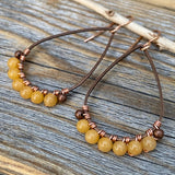 Yellow Jasper Teardrop Earrings – Handmade Copper Wire Wrapped Jewelry