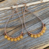 Yellow Jasper Teardrop Earrings – Handmade Copper Wire Wrapped Jewelry