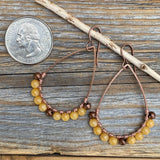 Yellow Jasper Teardrop Hoop Earrings, Copper Wire Wrapped Boho Dangles
