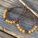 Yellow Jasper Teardrop Hoop Earrings, Copper Wire Wrapped Boho Dangles